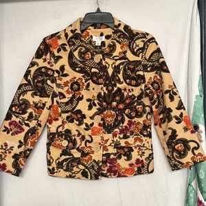 ATL STUDIO Women's Jacket Blazer Beige Brown Maroon Floral Long Sleeve Size 6P.